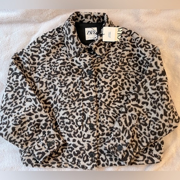 NWT Zara Leopard Print Wool Blend Cropped Jacket Size S - Picture 1 of 12